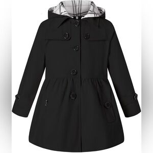 NEW Girls Black Plaid Hooded Trench Coat